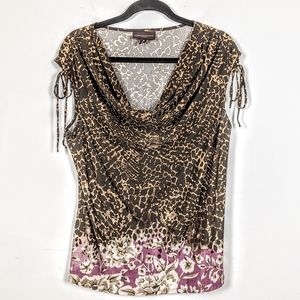 NWOT Dana Buchman Animal Print & Floral Drape Top